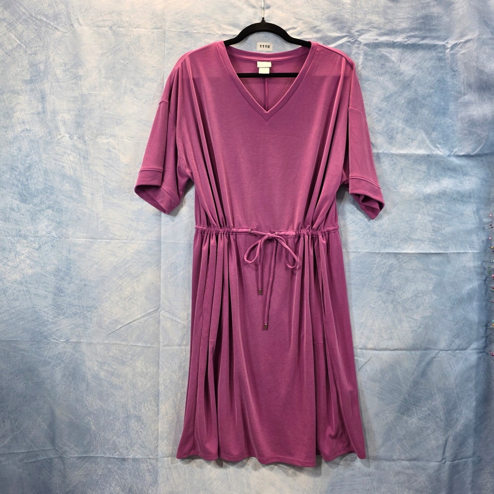Chicos Zenergy Ribbed Knit Drawstring Waist Dress Magenta Purple Size 2 Lg 12/14